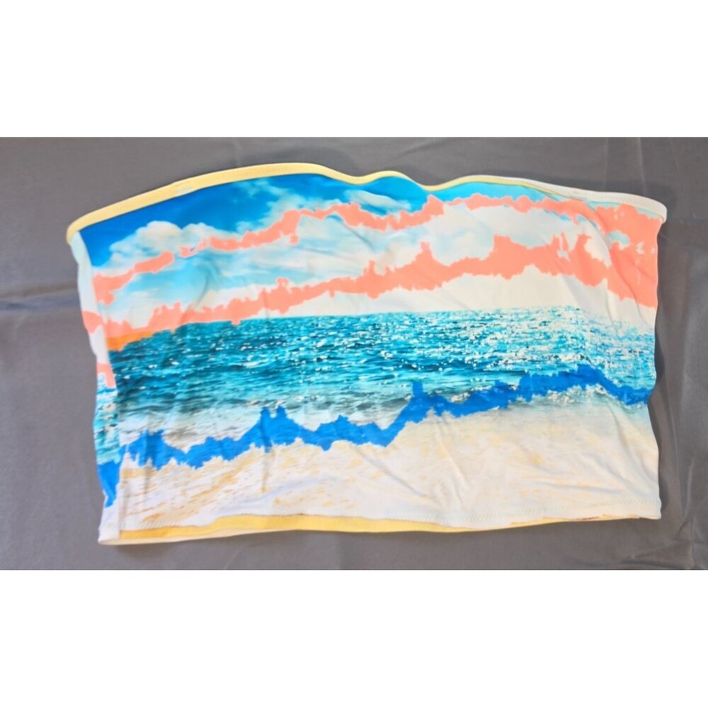 Aerie Bandeau Top Beach Scene Swim Suit Top Only Medium M New No Tags
